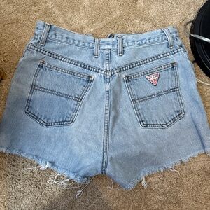 Vintage Guess Light Blue Denim Cutoff Shorts with Logo Patch